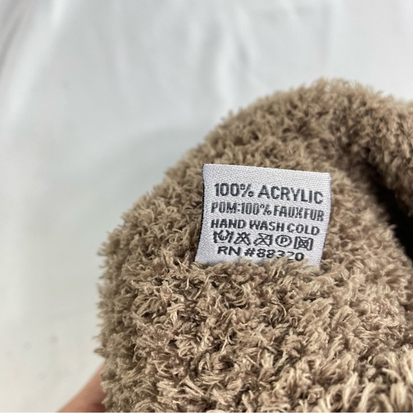 C.C. Thick Cable Knit Faux Fuzzy Pom Fleece Lined Beanie - Picture 5 of 7